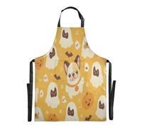 Ttgoth Tablier d'Halloween Boo pour homme et femme | Tablier de cuisine avec col réglable et grandes poches pour cuisine, pâtisserie, café, jardinage