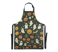 Ttgoth Tablier d'Halloween Boo pour homme et femme | Tablier de cuisine avec col réglable et grandes poches pour cuisine, pâtisserie, café, jardinage