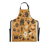 Ttgoth Tablier d'Halloween Boo pour homme et femme | Tablier de cuisine avec col réglable et grandes poches pour cuisine, pâtisserie, café, jardinage
