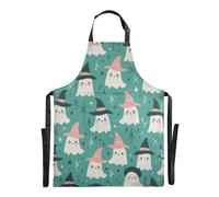 Ttgoth Tablier d'Halloween Boo pour homme et femme | Tablier de cuisine avec col réglable et grandes poches pour cuisine, pâtisserie, café, jardinage
