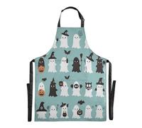 Ttgoth Tablier d'Halloween Boo pour homme et femme | Tablier de cuisine avec col réglable et grandes poches pour cuisine, pâtisserie, café, jardinage