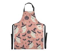 Ttgoth Tablier d'Halloween Boo pour homme et femme | Tablier de cuisine avec col réglable et grandes poches pour cuisine, pâtisserie, café, jardinage