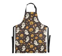 Ttgoth Tablier d'Halloween Boo pour homme et femme | Tablier de cuisine avec col réglable et grandes poches pour cuisine, pâtisserie, café, jardinage