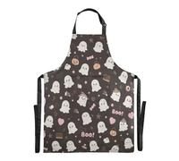 Ttgoth Tablier d'Halloween Boo pour homme et femme | Tablier de cuisine avec col réglable et grandes poches pour cuisine, pâtisserie, café, jardinage