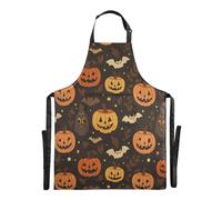 Ttgoth Tablier d'Halloween Boo pour homme et femme | Tablier de cuisine avec col réglable et grandes poches pour cuisine, pâtisserie, café, jardinage