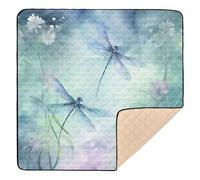 Ttgoth Tapis de jeu en forme de libellules à l'aquarelle pour bébé - 127 x 127 cm - Souple et pliable - Imperméable - Antidérapant - Tapis de jeu pour enfants et bébés