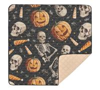 Ttgoth Tapis de jeu Halloween squelette pour bébé 127 x 127 cm doux pliable tapis d'éveil imperméable antidérapant tapis de jeu pour enfants bébés tout-petits
