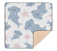 Ttgoth Tapis de jeu pour bébé en forme de requin marteau, mignon, dessin animé, 127 x 127 cm, doux, pliable, imperméable, antidérapant, pour nourrissons, bébés, tout-petits