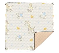 Ttgoth Tapis de jeu pour bébé girafe et éléphant mignon pour le sol 127 x 127 cm, tapis d'éveil doux, pliable, imperméable, antidérapant, tapis de jeu pour enfants et bébés