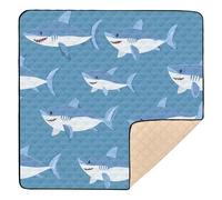 Ttgoth Tapis de jeu pour bébé motif requin de dessin animé bleu - 127 x 127 cm - Tapis d'éveil souple et pliable - Tapis de sol imperméable et antidérapant pour enfants