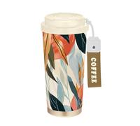 Ttgoth Tasse à café à motif de feuilles colorées avec couvercle à paille étanche de 500 ml en acier inoxydable isotherme à double paroi pour boissons chaudes et glacées