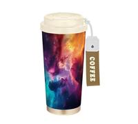 Ttgoth Tasse à café colorée Galaxy avec couvercle à paille étanche - 500 ml - En acier inoxydable - Tasse de voyage à double paroi pour boissons chaudes et glacées