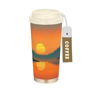 Ttgoth Tasse à café Sunset River avec couvercle à paille étanche - 500 ml - Isotherme en acier inoxydable - Tasse de voyage à double paroi pour boissons chaudes et glacées
