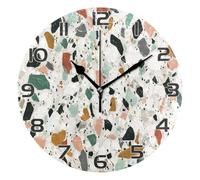 Ttgoth Terrazzo Horloge murale silencieuse sans tic-tac moderne ronde à piles pour la maison, la cuisine, le salon, le bureau, 25 x 25 cm