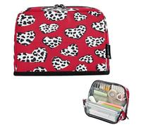 Ttgoth Trousse à crayons debout avec cœur et léopard - Grande capacité - Pliable - Portable - Organiseur de papeterie pour bureau, école, fournitures de bureau, 21 x 5 x 15 cm