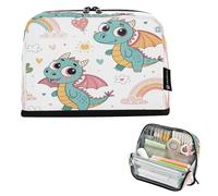 Ttgoth Trousse à crayons debout avec dragon mignon de grande capacité - Pliable - Portable - Organiseur de papeterie pour bureau, école, fournitures de bureau, 21 x 5 x 15 cm
