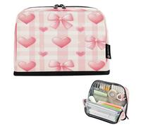 Ttgoth Trousse à crayons debout avec nœud en forme de cœur - Grande capacité - Pliable - Organiseur de papeterie portable pour bureau, école, fournitures de bureau, 21 x 5 x 15 cm