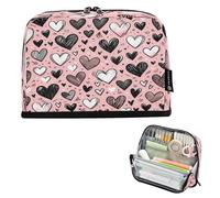 Ttgoth Trousse à crayons debout en forme de cœur - Grande capacité - Pliable - Portable - Organiseur de papeterie pour bureau, école, fournitures de bureau, 21 x 5 x 15 cm