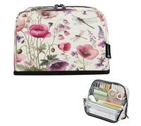 Ttgoth Trousse à crayons sur pied avec fleur aquarelle de grande capacité - Pliable - Portable - Organiseur de rangement pour bureau, école, fournitures de bureau, 21 x 5 x 15 cm