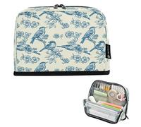 Ttgoth Trousse à crayons sur pied - Motif oiseau et fleur - Grande capacité - Pliable - Portable - Organiseur de papeterie pour bureau, école, fournitures de bureau, 21 x 5 x 15 cm