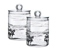 Ttgoth Western Cowboy Qtip Lot de 2 pots en acrylique pour salle de bain, boîtes d'apothicaire et de maquillage pour cotons, bourgeons, cotons-tiges, boules