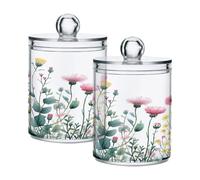 Ttgoth Wildflowers Qtip Lot de 2 boîtes distributrices en acrylique pour salle de bain, boîtes d'apothicaire et de maquillage pour cotons, bourgeons, cotons-tiges, boules