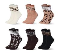 TTIAYAO 6 Paires Chaussettes de Tennis pour Femme à Imprimé Léopard Chaussettes de Sport Antidérapantes Chaussettes mi-mollet Femme