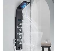TTICCTIY Colonne de Douche Hydromassante LED Colonne Douche Inox Colonne de Douche Noir 6 Fonctions avec Buse de Massage Douche à Main Salle de Bains Murale