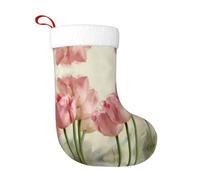 TTIGLHOH 1 chaussette de Noël traditionnelle classique avec imprimé tulipes roses de 45,7 cm, merveilleux pour la famille, les enfants et les célébrations saisonnières