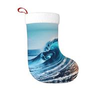 TTIGLHOH 1 chaussette de Noël traditionnelle classique avec imprimé vagues de l'océan 45,7 cm, merveilleux pour la famille, les enfants et les célébrations saisonnières