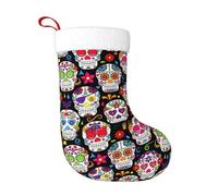 TTIGLHOH 1 chaussette de Noël traditionnelle classique de 45,7 cm avec imprimé crânes de fleurs colorées, merveilleux pour la famille, les enfants et les célébrations saisonnières