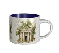 TTIGLHOH Bâtiment antique avec branche d'olivier romaine et impression grecque, tasses en céramique de grande capacité, adaptées aux cafés, construction robuste, fond antidérapant