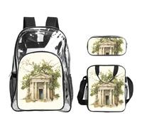 TTIGLHOH Bâtiment antique avec branche d'olivier romaine et imprimé grec, ensemble de 3 sacs transparents pour enfants, sac à livres transparent avec sac à déjeuner isotherme inclus