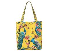 TTIGLHOH Beau sac à provisions en toile réutilisable motif paon, sac fourre-tout moyen avec fermeture à pression pour usage quotidien, travail, shopping