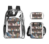 TTIGLHOH Bibliothèque Bibliothèque Imprimée Lot de 3 sacs transparents pour enfants, sac à livres transparent avec sac à déjeuner isotherme inclus