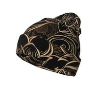 TTIGLHOH Boho Gold Lotus Flowers Bonnet tricoté doux Bonnet tricoté souple Bonnet tricoté chaud unisexe rayé Mode Crâne Casquettes pour homme femme