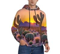 TTIGLHOH Cactus Desert Sunsets Imprimés Casual Graphic Hoodies pour hommes, pull élégant à manches longues avec cordon de serrage et poche, Noir , 3XL