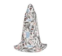 TTIGLHOH Cape longue à motif de barbier pour adolescents, équipement de cosplay, bal masqué, vampire, sorcière, costume de fête d'Halloween