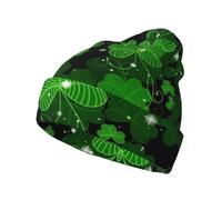 TTIGLHOH Chapeau tricoté à motif de feuilles de la Saint-Patrick - Bonnet doux en tricot - Chaud - Unisexe - Rayé - Mode - Pour homme et femme - Noir