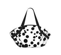 TTIGLHOH Couverture de plage ronde à gros pois noirs et blancs - Se replie dans un sac fourre-tout - Résistant aux déchirures - 94 cm - Pour camping et festival
