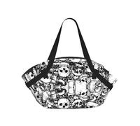 TTIGLHOH Couverture de plage ronde avec motif crânes noirs et blancs - Se replie dans un sac fourre-tout - Résistant aux déchirures - 94 cm - Pour camping et festival