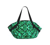 TTIGLHOH Couverture de plage ronde imprimée écailles de poisson vert se replie dans un sac fourre-tout, tapis résistant à la déchirure 94 cm, camping festival