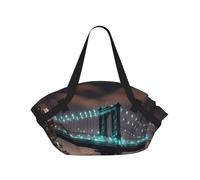 TTIGLHOH Couverture de plage ronde imprimée New York Manhattan Bridge Night - Se replie dans un sac fourre-tout - Résistant aux déchirures - 94 cm - Pour camping et festival