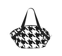 TTIGLHOH Couverture de plage ronde imprimée pied-de-poule noire - Se replie dans un sac fourre-tout - Résistant aux déchirures - 94 cm - Pour camping et festival