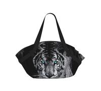 TTIGLHOH Couverture de plage ronde imprimée tigre blanc pliable dans un sac fourre-tout, tapis indéchirable 94 cm, camping festival