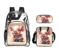TTIGLHOH Ensemble de 3 sacs transparents pour enfants avec imprimé cochon coquin, sac à dos transparent avec sac à déjeuner isotherme inclus