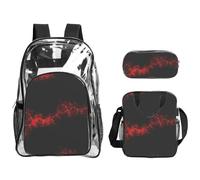 TTIGLHOH Explosion Burst Lot de 3 sacs transparents imprimés rouge et noir pour enfants, sac à livres transparent avec sac à déjeuner isotherme inclus