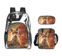 TTIGLHOH Lot de 3 sacs transparents imprimés bébé renard mignon pour enfants, sac à dos transparent avec sac à déjeuner isotherme inclus
