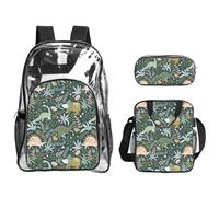 TTIGLHOH Lot de 3 sacs transparents imprimés dinosaures mignons pour enfants, sac à dos transparent avec sac à déjeuner isotherme inclus