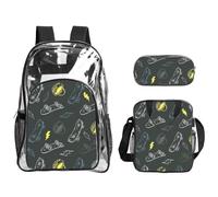 TTIGLHOH Lot de 3 sacs transparents imprimés graffiti pour enfants, sac à dos transparent avec sac à déjeuner isotherme inclus